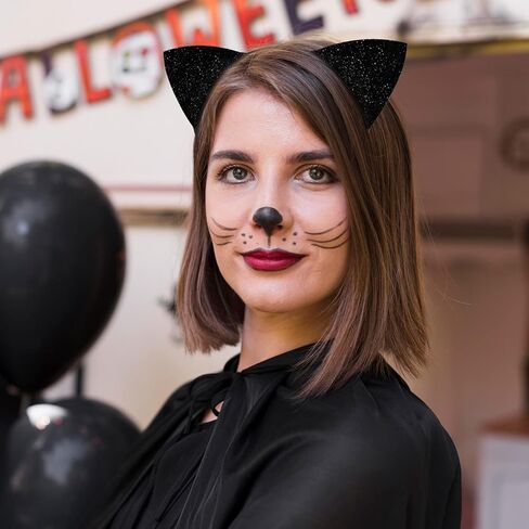 Cat Ears Headband for Women Girls, Halloween Cosplay Cat Costume Hair Accessories for Adult Kids Black in Kuwait