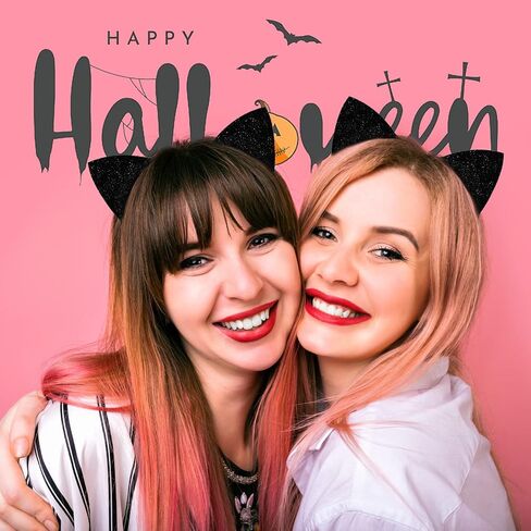 Cat Ears Headband for Women Girls, Halloween Cosplay Cat Costume Hair Accessories for Adult Kids Black in Kuwait