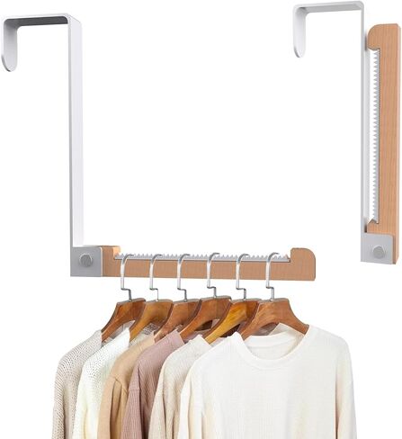 عبوتان من خطافات فوق الباب، رف منظم معدني قوي فوق الباب مع 10 خطافات خشبية لغرفة المعيشة والحمام وغرفة النوم والملابس المعلقة للمطبخ والمناشف والقبعات والمعاطف والحقائب in Kuwait