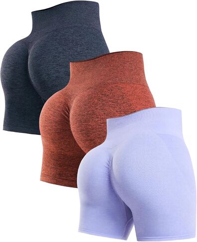 YNNTHY 3 قطع سراويل رياضية للنساء عالية الخصر سراويل قصيرة للتمرين واليوجا بدون خياطة in Kuwait