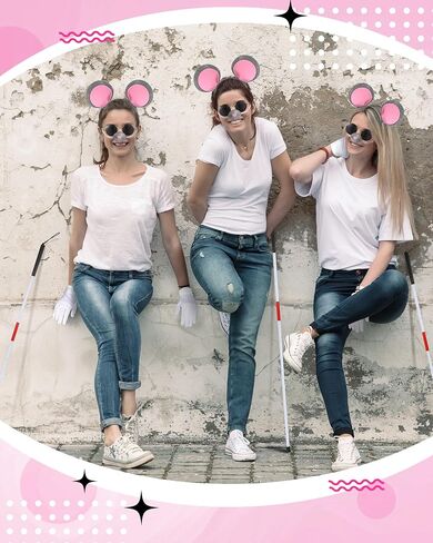 Yunlly 5 PCS Halloween Mouse Costume Accessories Set Folding Blind Cane Pink Mouse Headband Nose White Gloves Round Glasses in Kuwait