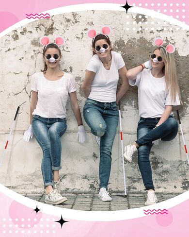Yunlly 5 PCS Halloween Mouse Costume Accessories Set Folding Blind Cane Pink Mouse Headband Nose White Gloves Round Glasses in Kuwait