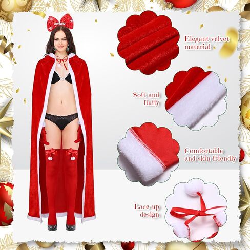 Chuarry 5 قطع رأس عيد الميلاد للنساء زي سانتا كلوز عباءة حمراء مع غطاء للرأس قفازات شال مخملية للكريسماس وعصابة رأس وجوارب in Kuwait