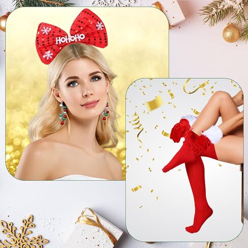 Chuarry 5 قطع رأس عيد الميلاد للنساء زي سانتا كلوز عباءة حمراء مع غطاء للرأس قفازات شال مخملية للكريسماس وعصابة رأس وجوارب in Kuwait