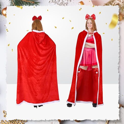 Chuarry 5 قطع رأس عيد الميلاد للنساء زي سانتا كلوز عباءة حمراء مع غطاء للرأس قفازات شال مخملية للكريسماس وعصابة رأس وجوارب in Kuwait
