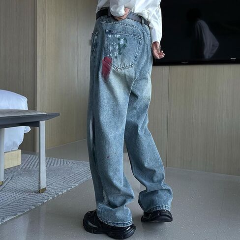Men's Baggy Jeans Y2K Vintage 90's Hip Hop Ripped Aesthetic Style Denim Pants Straight Leg Pants Streetwear in Kuwait
