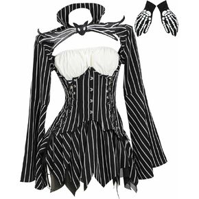 MEOWCOS Halloween Cosplay Costume Gothic Long Sleeve Tube Top with Skirt and Gloves
