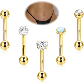 5Pcs 14G Surgical Steel Small Belly Button Ring for Women Tiny Belly Ring Petite Hypoallergenic Navel Rings Cubic Zirconia Belly Piercing Jewelry 6/8/10/12/14/16MM