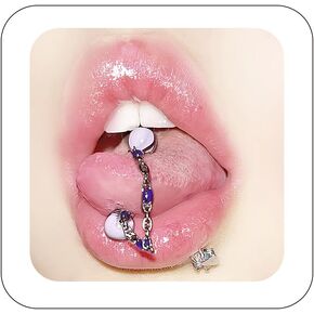 Colorful Hypoallergenic Stainless Steel Tongue Studs 0.4 inch Gothic Piercing Chain Punk Tongue Studs Unique Statement Tongue Rings Surgical Steel Body Piercing Jewelry for Women Trendy
