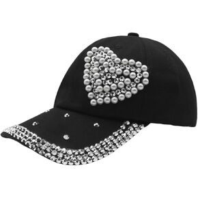 النساء الفتيات بريق على شكل قلب حجر الراين حافة قبعة بيسبول بلينغ القبعات لامعة Ponycap قبعة سائق الشاحنة في الهواء الطلق قبعة الشمس in Kuwait