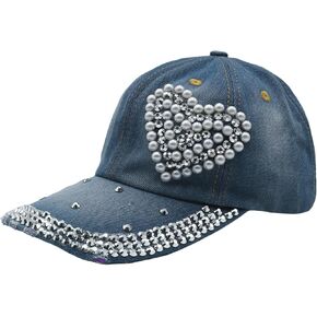 Women Girls Glitter Heartshaped Rhinestone Brim Baseball Cap Bling Hats Shiny Ponycap Trucker Hat Outdoors Sun Cap