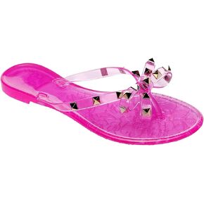 Womens Studded Sandals Flat Jelly Shoes Thong Flip Flops with Bow Stud Slip On Summer Beach Rivets Dressy Slides