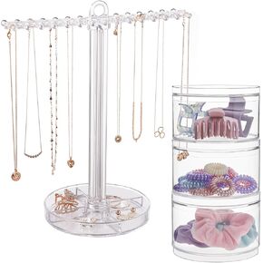 STORi Jewelry Stand and Stackable Containers (3) Bundle, Vanity Storage Organizers, Made in USA