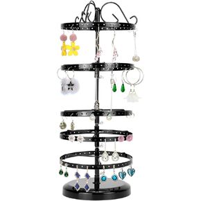 QWORK 5 Tiers Rotating Metal Earring Holder Organizer - 210 Holes Jewelry Display Stand with Adjustable Carousel