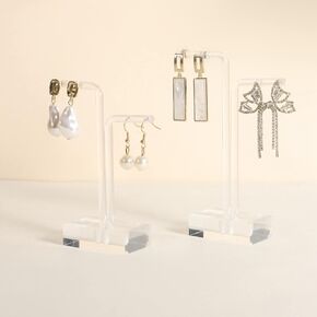 GemeShou 2pcs Acrylic earring display stands for selling, Clear earring holder organizer, transparent L bar earring hangers mini stand【Clear Acrylic Earring L Stand-2pcs 】