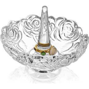 H&D HYALINE & DORA Clear Heart Shaped Crystal Jewelry Holder Decorative Glass Ring Dish Crystal Jewellery Tower Gifts for Women