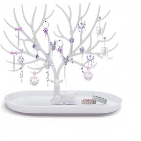 Antlers Jewelry Display Stand, Jewelry Tree Tower Rack Hanging with Tray for Ring Earrings Necklace Bracelet (white)