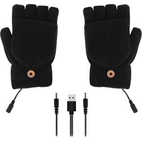 Unisex USB Heated Gloves, Knitting Full& Half Hand Warming Mittens Winter Fingerless Heating Gloves for Women& Men (Black)