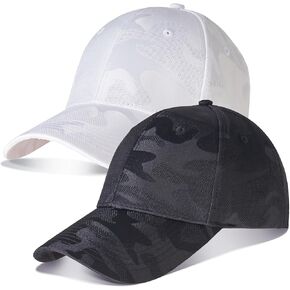 Low Profile Camo Baseball Cap Unisex Structured Plain Adjustable Hat - Black and White 2 Pack