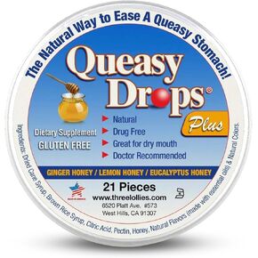 Three Lollies Queasy Drops Plus - Lozenges with Pectin & Honey to Relieve a Severe Dry Mouth - Helps to Alleviate Nausea & Dry Mouth Caused by Chemotherapy Treatment - Natural - 21 ct