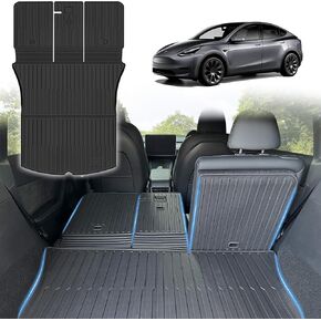 for 2021-2024 Tesla Model Y Trunk Mat, Cargo Liner Car Seat Cover Protector, Tesla Model Y Accessories for Tesla Model Y 5 Seat All Weather Rear Seat Covers Trunk Cargo Mats