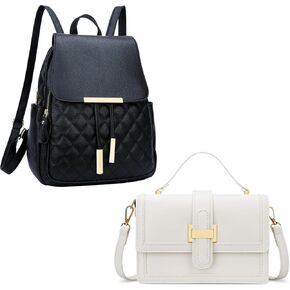 KKXIU Quilted Trendy Leather Backpack Purse for Women and Ladies Shoulder Travel Daypacks Bags (Black)