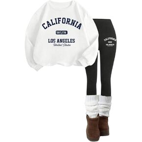 GORGLITTER Girl's 2 Pieces Set Graphic Print Long Sleeve Sweatshirt And Sports Pants Set Streetwear