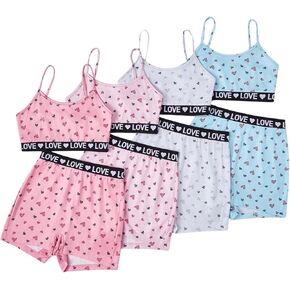 SweatyRocks Girl's 8 Piece Heart Letter Print Crop Cami Tops and Shorts Underwear Set