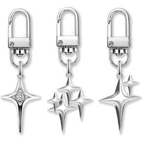 3Pcs Vintage Star Keychain Y2k Silver Star Moon Keyring for Handbag Backpack Charms Aesthetic Purse Car Accessories