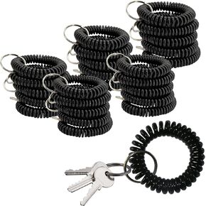 25PCS Keychain Wristlet Wrist Keychain Wristband Elastic Stretchable Spiral Bracelet Key Hook Key Holder for Gym Pool Spring Spiral Coil Keychain Black
