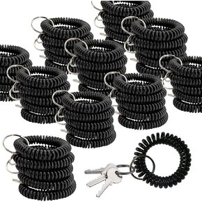 25PCS Keychain Wristlet Wrist Keychain Wristband Elastic Stretchable Spiral Bracelet Key Hook Key Holder for Gym Pool Spring Spiral Coil Keychain Black in Kuwait