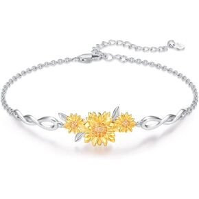 Sunflower Bracelet for Women 925 Sterling Silver Sunflower Flower Bracelet You Are My Sunshine Sunflower Bracelets for Women Mom Birthday Holiday Anniversary Mother's day