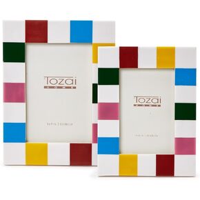 Two's Company Colorblock Set of 2 Photo Frame, Includes 2 Sizes, 4x6 and 5x7 Inches, Resin, Multicolor, Home Decor Accessories
