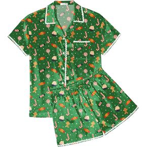 Ekouaer Women's Pajamas Set Silk Shirt and Shorts Button Down Pj Sets Two Piece Satin Lounge Sets with Pockets