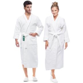 Luxury Cotton White Terry Shawl Bathrobe Collar Robe with Slippers - One Unisex Spa Robe - Premium Quality 100% Combed Terry Bathrobe for Men & Women