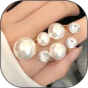 Vintage Pearl Zircon Stacking Statement Finger Ring for Women Her,Boho Baroque Pearl Irregular Line Adjustable Open Ring Jewelry Accessories