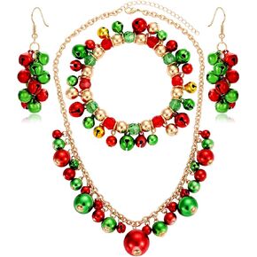 Chirstmas Bell Jewelry Set Jingle Bells Necklace Festive Jingle Bell Drop Earrings Lovely Jingle Bells Bracelet Bangle X-Mas Chirstmas Jingle Bells Jewelrys Gift for Women