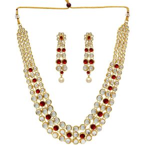 Aheli Indian Bollywood Style Wedding Party Faux Kundan Necklace with Earrings Set Ethnic Fashion Jewelry Gift for Women