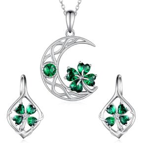 Four Leaf Clover Necklace and Four Leaf Clover Earrings 925 Sterling Silver St Patricks Day Shamrock Necklace Earrings Set Irish Jewelry Gifts Gifts for Women Girls