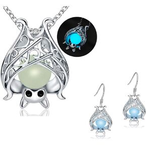 925 Sterling Silver Bat Necklace Earrings Cute Animal Glowing in the Dark Halloween Jewelry Gift for Women Girl