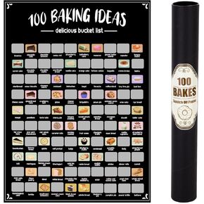 EIHFHIE 100 Bakes Scratch Off Poster, Baking Bucket List Scratch Off Poster, Personalised Baking Gifts for Women Who Love to Bake, Fun Christmas Gifts for Bakers, Foodie Gift, Meal Planners
