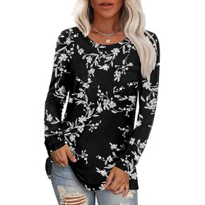 HOTGIFT Womens Fall Winter Tunic Tops Long Sleeve Crewneck T-Shirts Loose Comfy Soft Blouse with Pocket