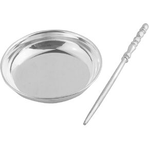 Pure Silver Tilak Stick & Plate Combo for Tikka Forehead Chandan Kumkum Roli in Pooja Or Annaprashan