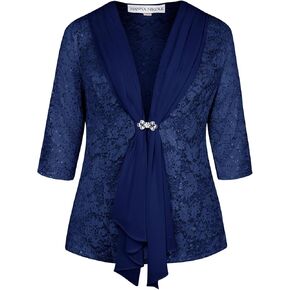 Hanna Nikole Women Plus Size Outfits Lace Tank Tops+Sequin Cardigan 2 Pcs Sets for Wedding Guest