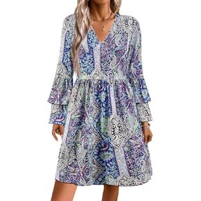 Giovacker Women's African Print Deep V-Neck High Waist Bohemian Maxi Long Dress