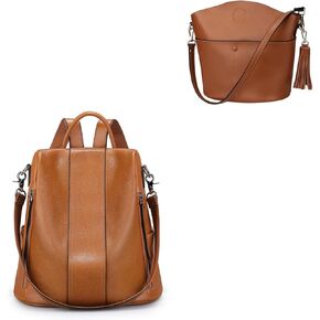 S-ZONE Leather Backpack Purses bundle with Crossbody Purse Bucket Shoulder Bag