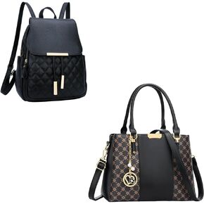 KKXIU Quilted Trendy Leather Backpack Purse for Women and Ladies Shoulder Travel Daypacks Bags (Black)