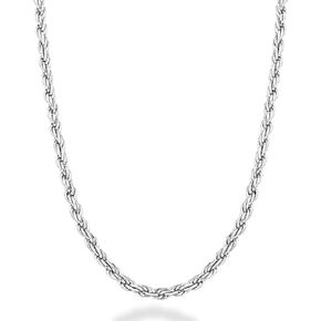 Miabella Solid 925 Sterling Silver Italian 2mm, 3mm Diamond-Cut Braided Rope Chain Necklace for Men Women, 925 Sterling Silver Made in Italy