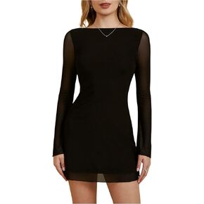 MakeMeChic Women's Leopard Print Dress Y2k Backless Mesh Bell Sleeve Mini Cheetah Print Dress