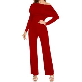 PaladMom Women's Casual Fall Elegant One Shoulder Long Sleeves Dressy for Work Wide Leg Pants Clubwear Party Jumpsuits